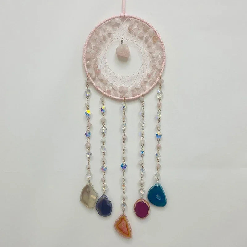 Agate Dream Catcher Natural 7 Chakra Color Gemstone Garden Living Room Decoration Wind Chime Wall Decor Moon Gem Dream Catcher