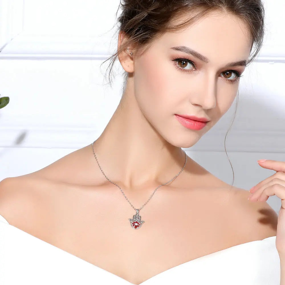 EUDORA 925 Sterling Silver Evil Eye Pendant Necklaces CZ Hamsa Hand Pendant Necklace with Sliver Chain 18 inch Box gift KSYD069
