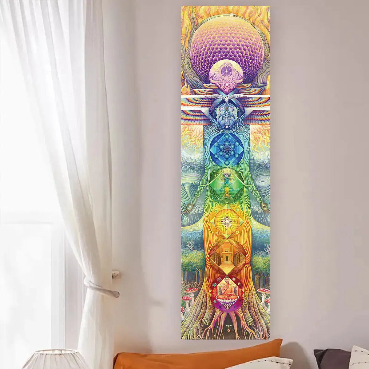 Colorful Chakra Wall Tapestry Yoga Meditation Wall Hanging for Any Room Home Decor Black Wall Art Decor with Spiritual Energy