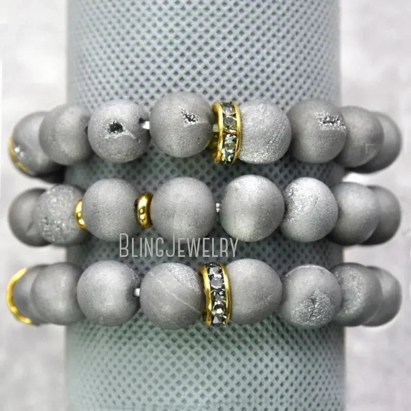 10pcs Rainbow Mystic Druzy Agate Beaded Bracelet Femme Women Healing Crystal Friendship Stretch Chakra Boho Jewelry