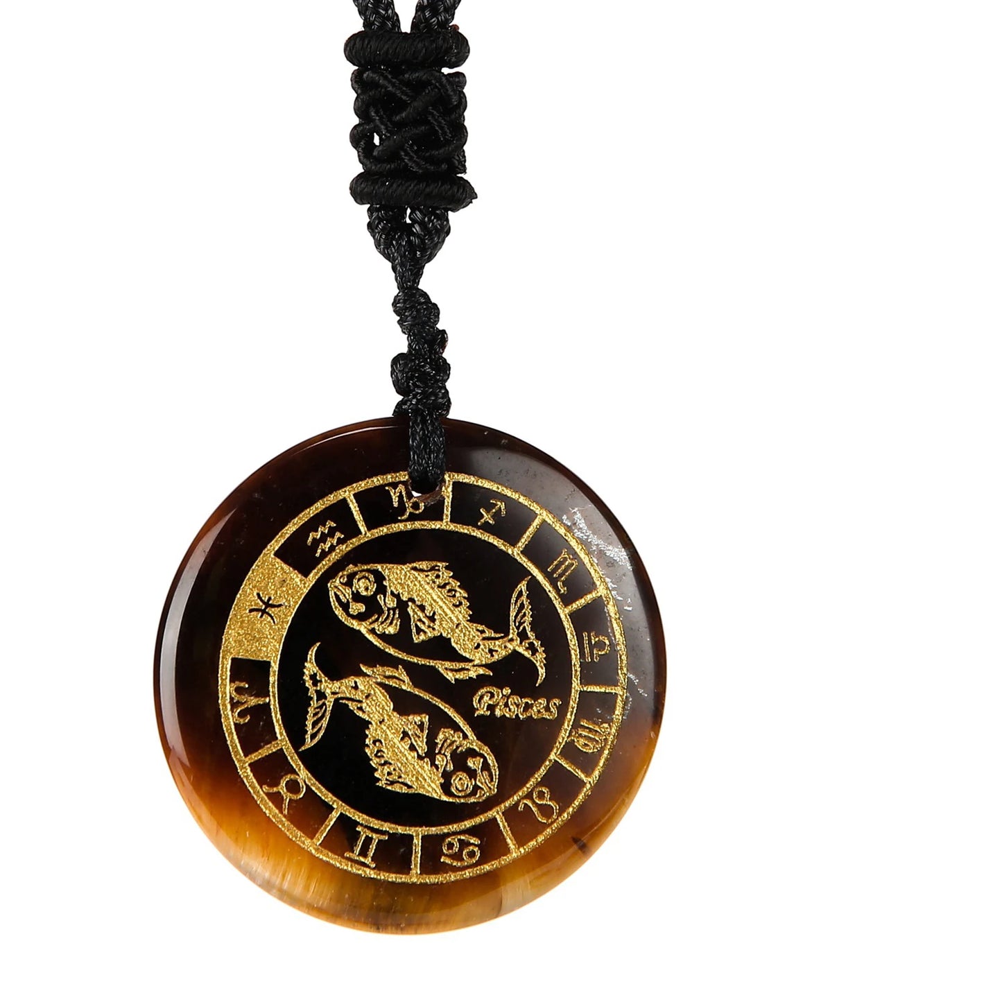 1 Piece Natural Chakra Semi-precious Tiger Eye Stone Engraved Crystal Reiki Healing Constellations Pendant Necklace