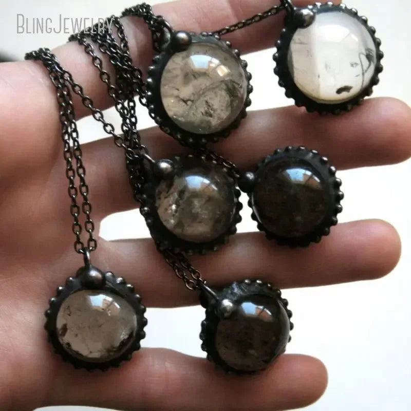10pcs WitchCraft Collar Arcane Tiki Quartz Fluorite Obsidian Crystal Sphere Ball Talisman Necklace Goth Amulet Women Y2K Jewelry