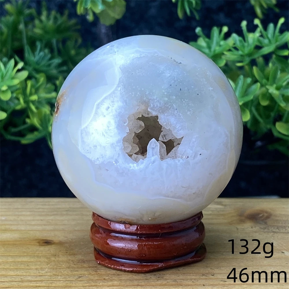 Natural Agate Crystal Ball Quartz Cluster Cave Crystal Ball Home Decoration + Base