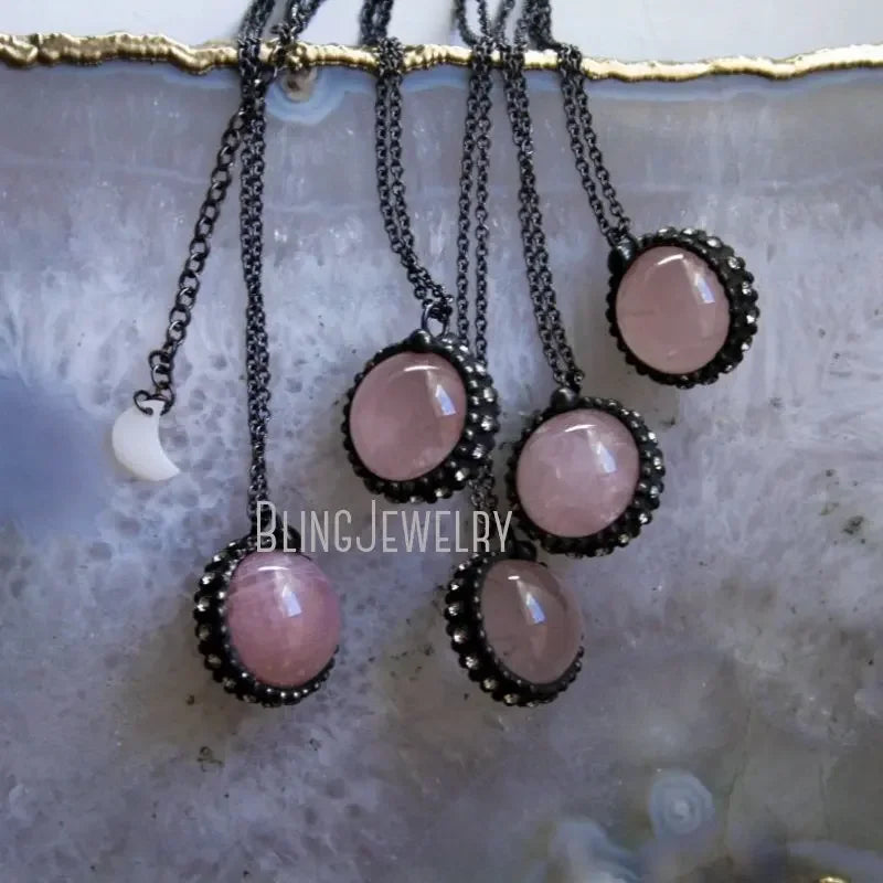 Rose Quartz Crystal Ball Sphere Demon Charm Amulet Necklace Victorian Gothic WitchCraft Chakra Goblincore Steampunk Emo Jewelry