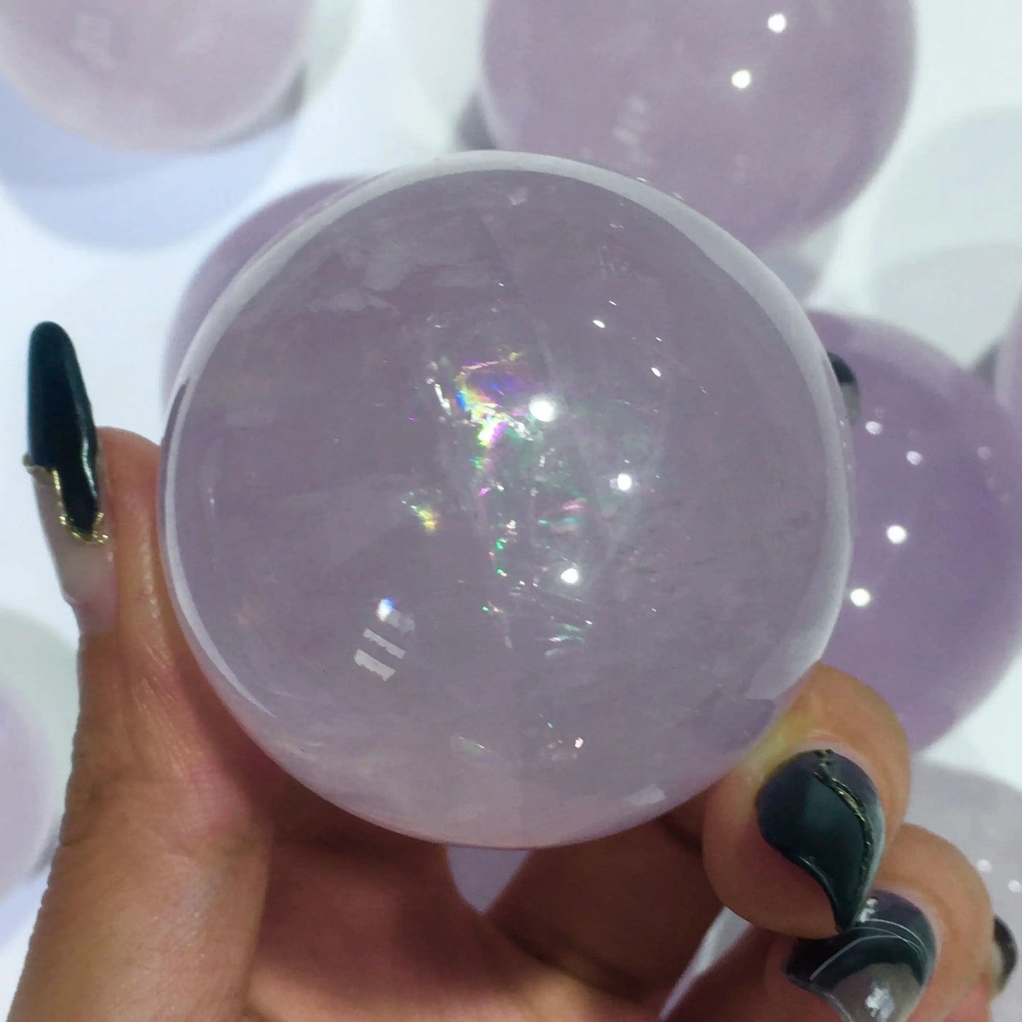 Perwinkle Crystal Spheres with Rainbow and Star Flash, Purple Rose, Quartz Ball, Lavender, Fluorite, Home Decor, High Quality