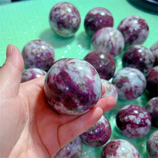 Natural Gemstone Pink Crystal Ball, Rose Flower, Tourmaline Quartz Sphere for Decoration