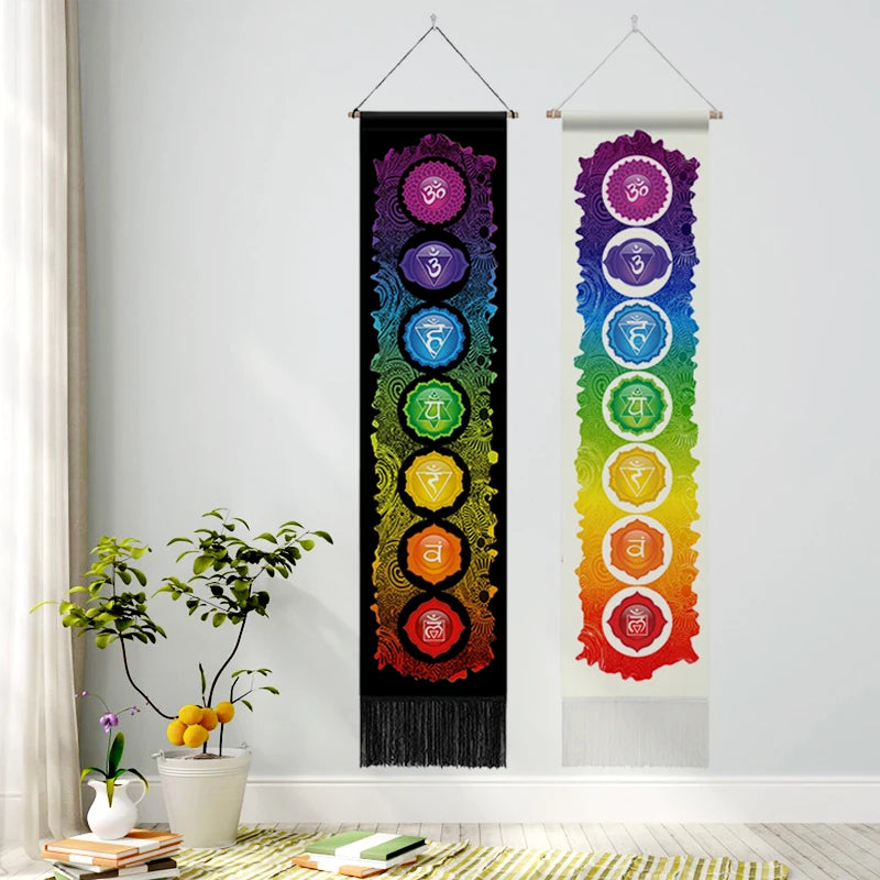 7 chakras Tapestry Wall Hanging, Mandala Chakras Tapestries, wall decoration for Spiritual Meditation Room 12.8x 51.2 Inches