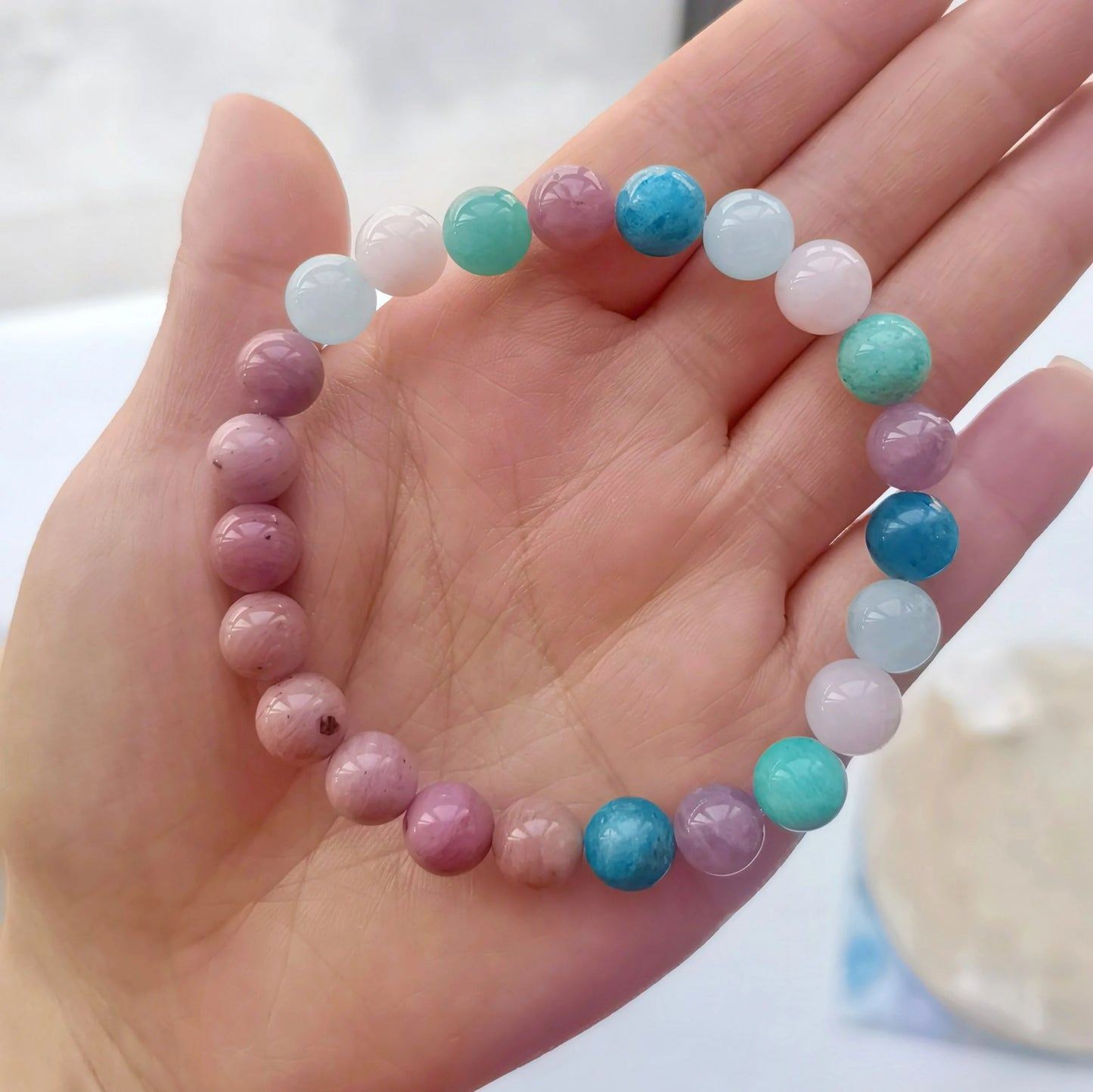 Natural Rhodonite Charm Bracelets Amazonite Bracelet Rose Quartz Beads Bangle Apatite Jewelry Women Healing Crystal Stone Gift