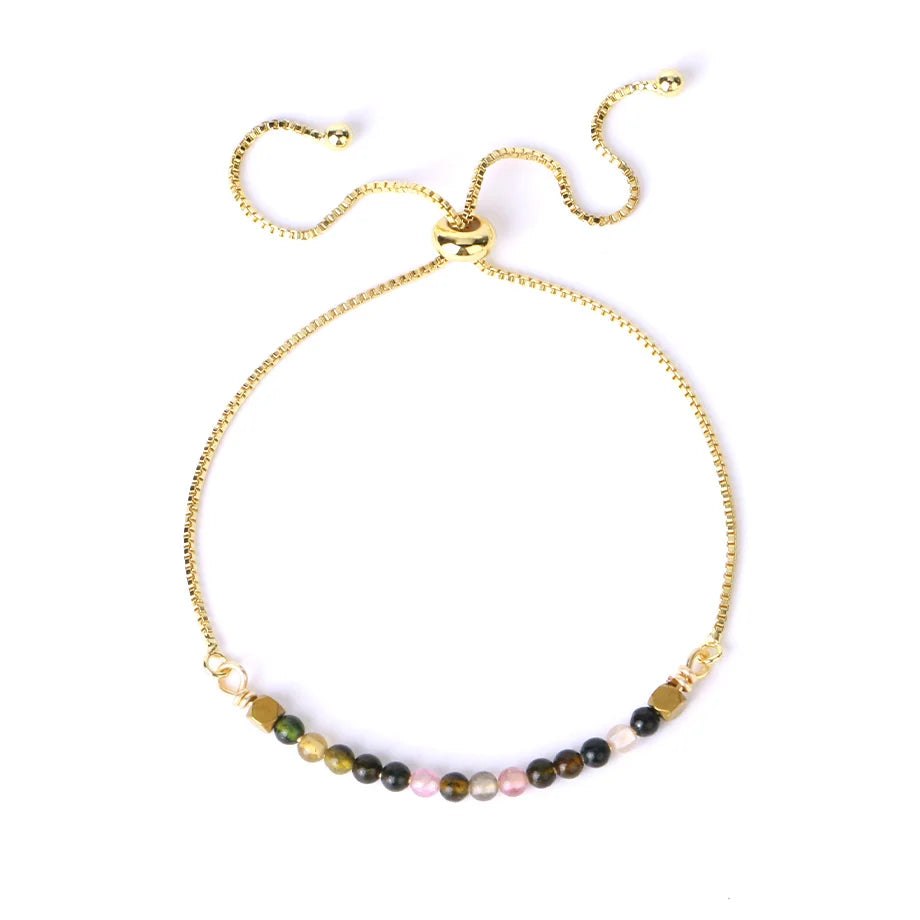 CSJA Healing 7 Chakra Summer Bracelet Natural Stone Pink Crystal Gold Color Stainless Steel Bracelets for Women Jewelry H011