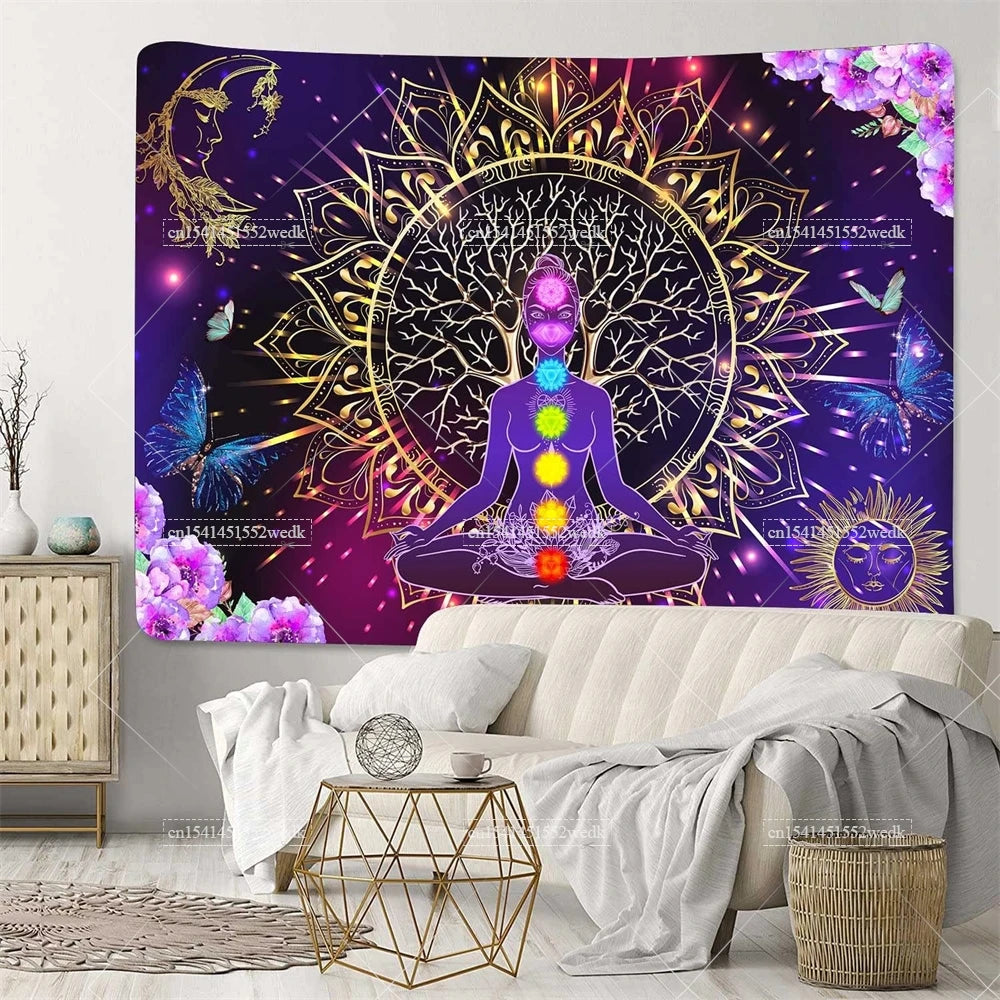 Seven Chakra Tapestry Yoga Meditation Moon And Sun Tapestries Astrology Wall Hanging Aesthetic Bedroom Decoration Wallpapers