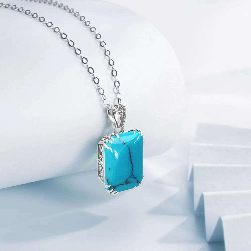 Bridal Jewelry Sets For Women Sterling Silver 925 Ring Earring Pendant Big Turquoise Gemstone Bohemian Jewelry Sweet 16