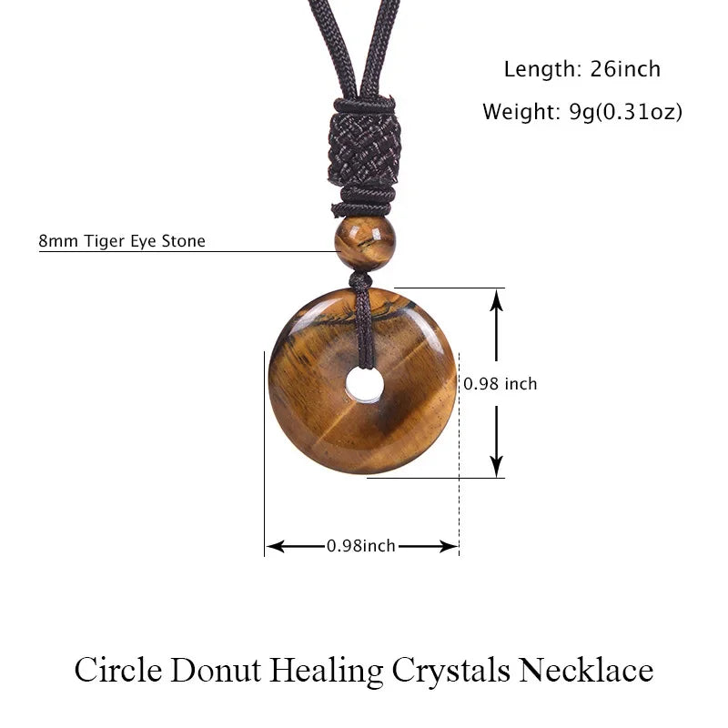 Gorgeous Chakra Healing Tiger Eye Amethyst Rose Quartz Clear Quartz Howlite Green Aventurine Amazonite Red Jasper Carnelian Lapis Lazuli Rhodonite Doughnut Necklace Spiritual