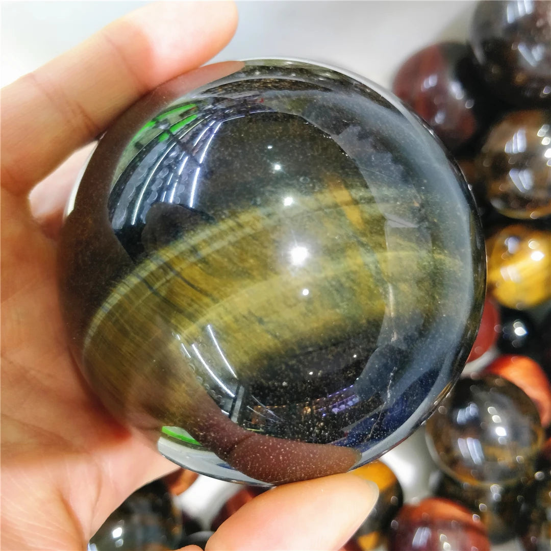 High Quality Natural Yellow Flashing Tiger Eye Stone Crystal Quartz Ball Sphere Ornament Feng Shui Gem Indie Jewelry Decor Salon