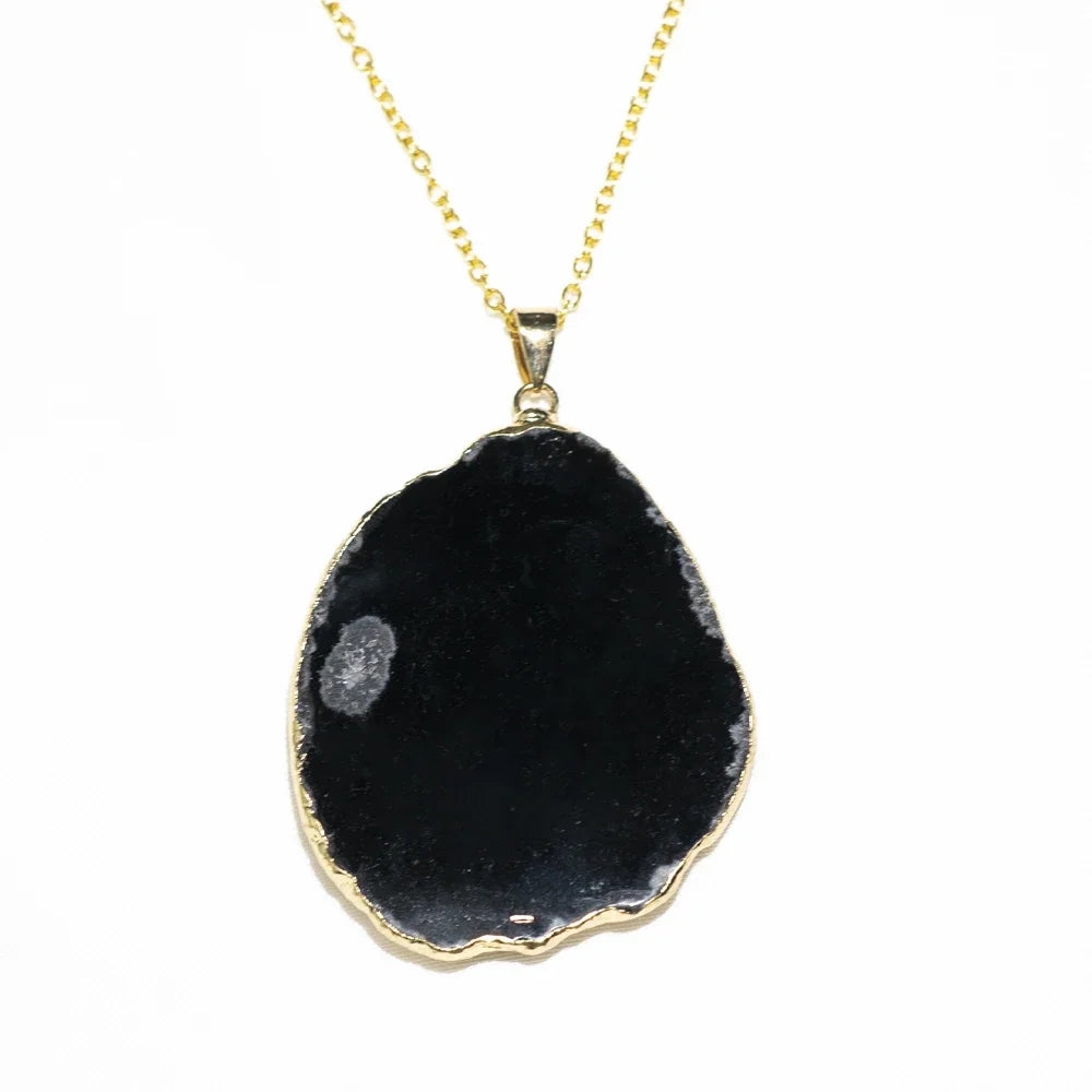 Natural Agate Gold Edged Wind Chime Pendant Handicraft, Identity Symbol Gift, Lucky Crystal Healing Stone Series Jewelry