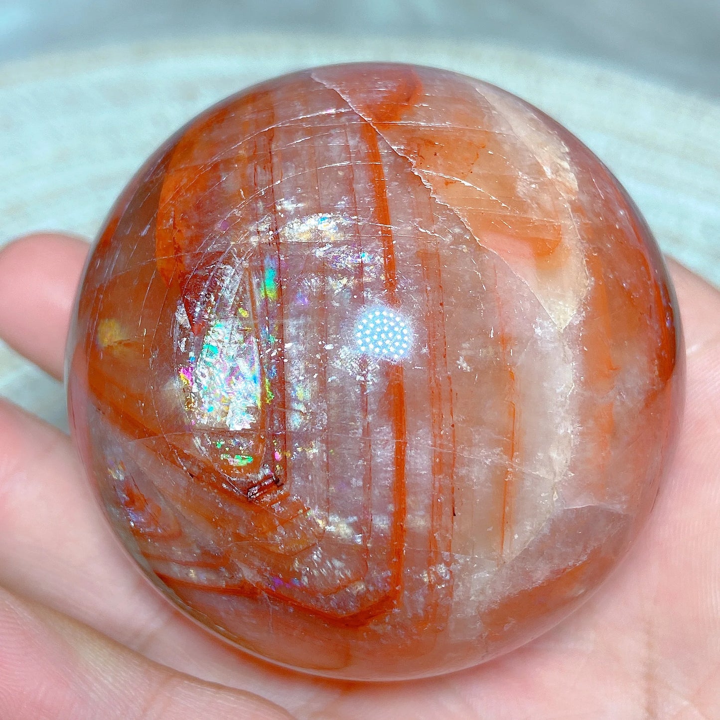 Natural Crystals Healing Fire Quartz Calcite Rainbow Silver Flash Sphere Reiki High Quality Ball Home Decoration Gift Energy