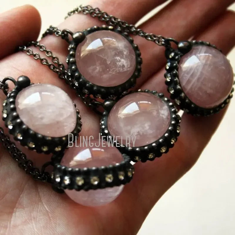 Rose Quartz Crystal Ball Sphere Demon Charm Amulet Necklace Victorian Gothic WitchCraft Chakra Goblincore Steampunk Emo Jewelry