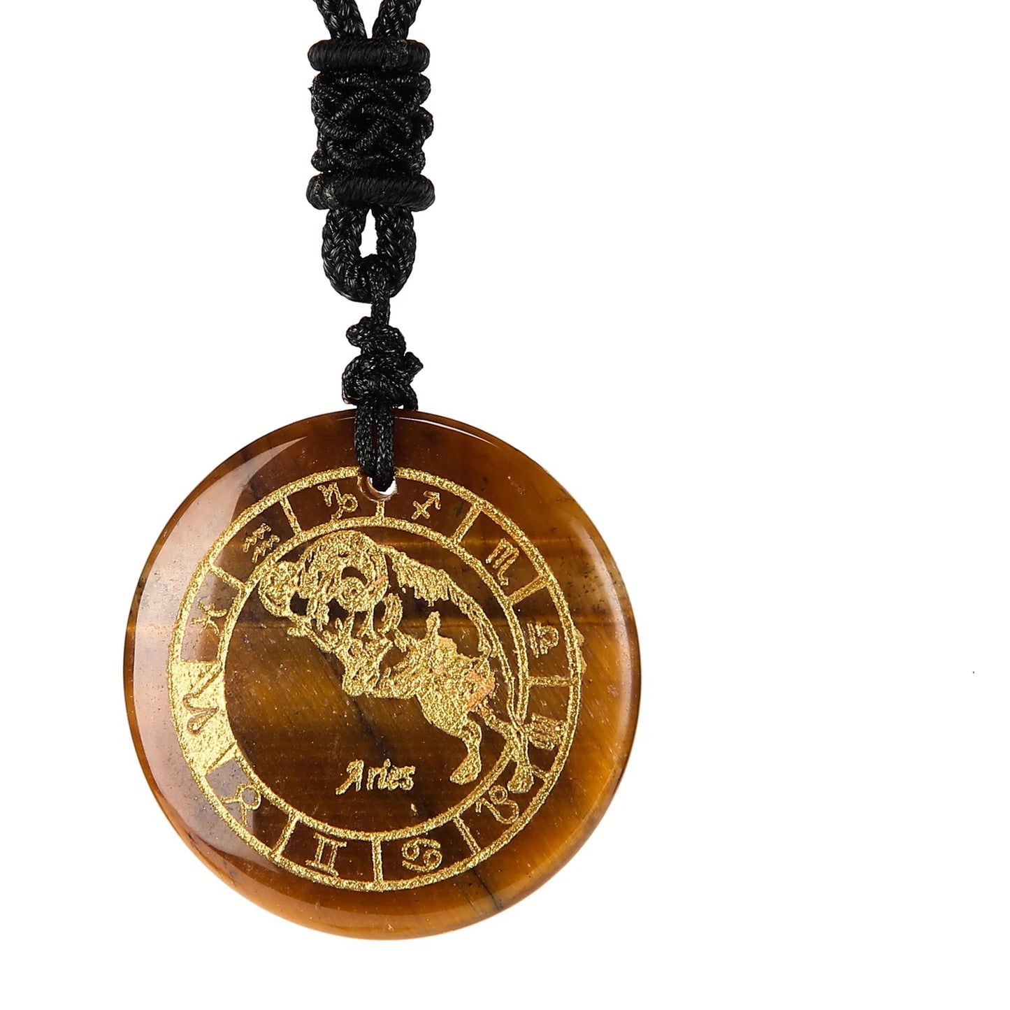 1 Piece Natural Chakra Semi-precious Tiger Eye Stone Engraved Crystal Reiki Healing Constellations Pendant Necklace
