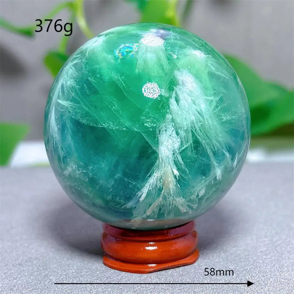Feather Fluorite Sphere Crystal Natural Stone Quartz Stone Minerals Home Decoration Reiki Craft Gifts Energy Healing Love Luck