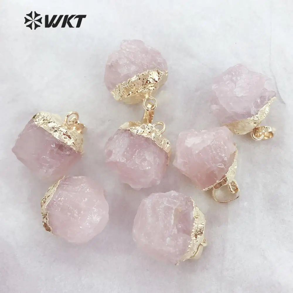 WT-P1449 WKT Rose Crystal Pendant Natural Pink Quartz Gold Pendant Suitable For Women Jewelry Fashion Pendant Jewelry