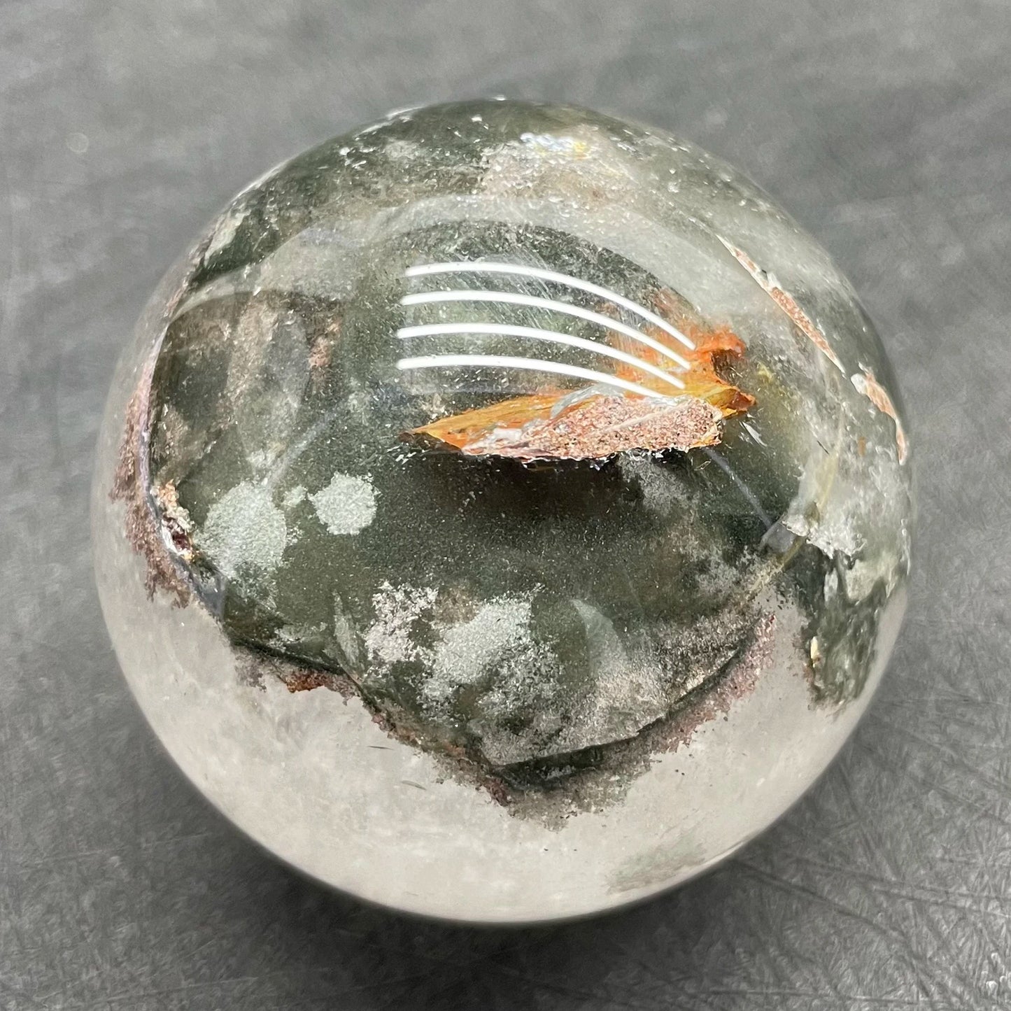 247g Natural Crystal Ball Green Phantom Rock Decoration Rough Polished Garden Quartz Sphere Stone Healing W32
