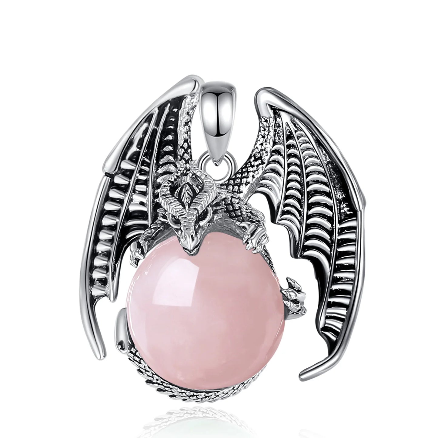 Eudora Dragon Rose Quartz Ball Necklace Punk Energy Natural Healing Stone Crystal Pendant Spiritual Jewelry for Women Man Gift