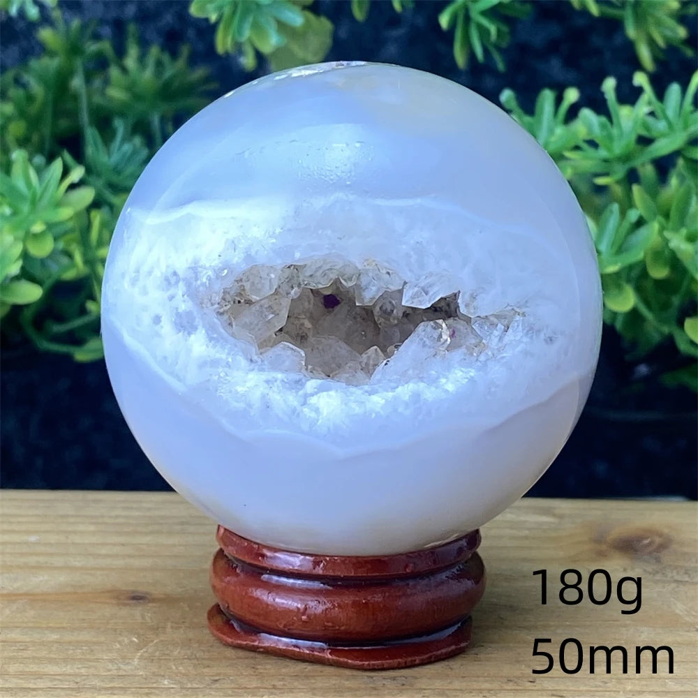 Natural Agate Crystal Ball Quartz Cluster Cave Crystal Ball Home Decoration + Base