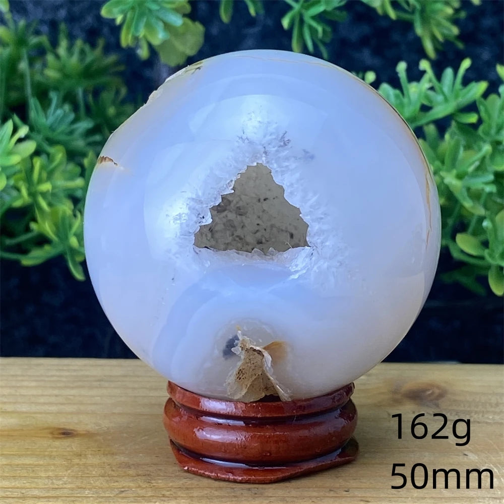Natural Agate Crystal Ball Quartz Cluster Cave Crystal Ball Home Decoration + Base