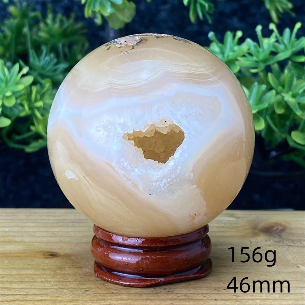 Natural Agate Crystal Ball Quartz Cluster Cave Crystal Ball Home Decoration + Base