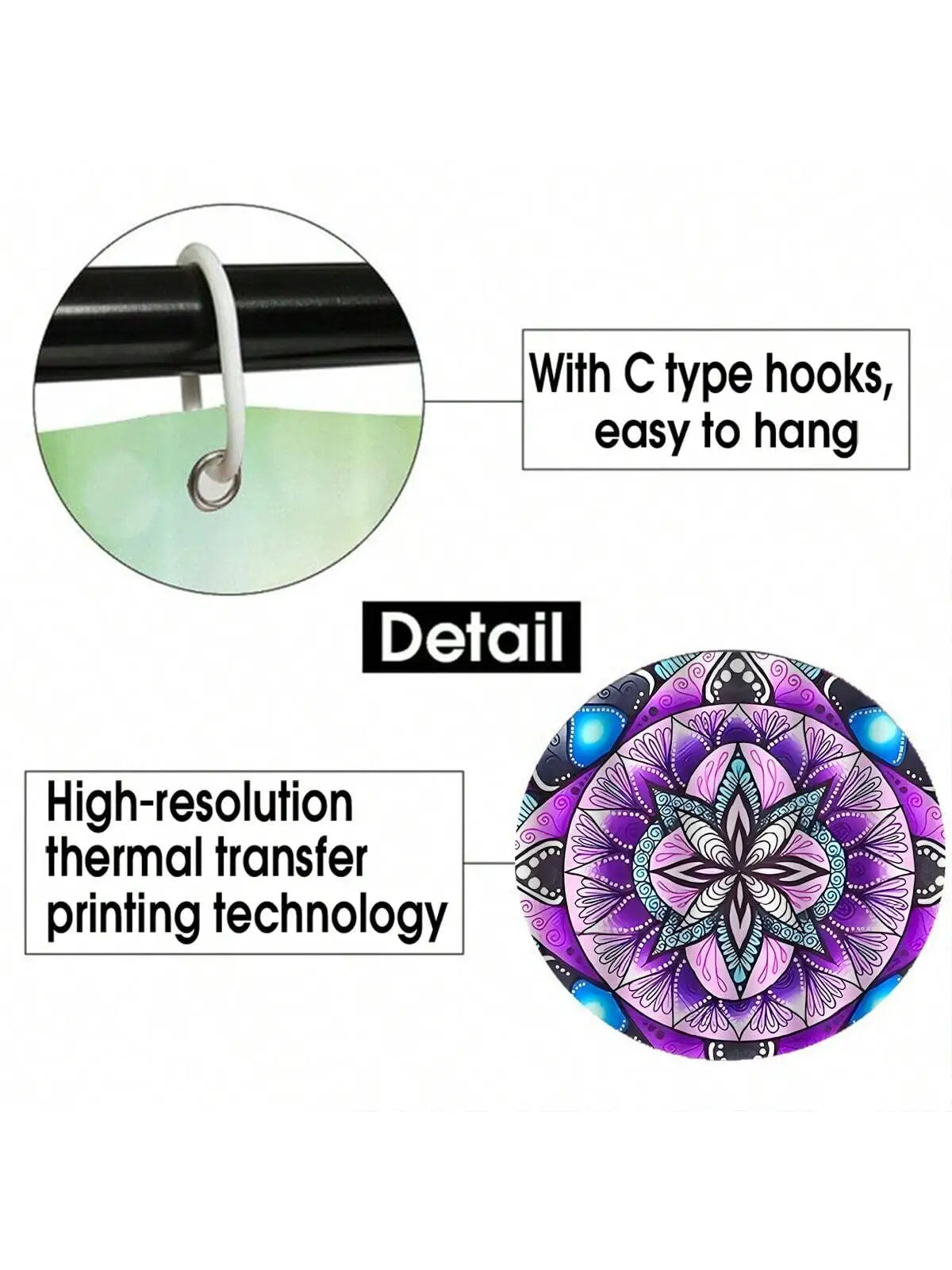 4PCS Bohemian Shower Curtain Sets, Purple Mandala Printed Bathroom Shower Curtains, Bath Mat, Toilet Lid Rug