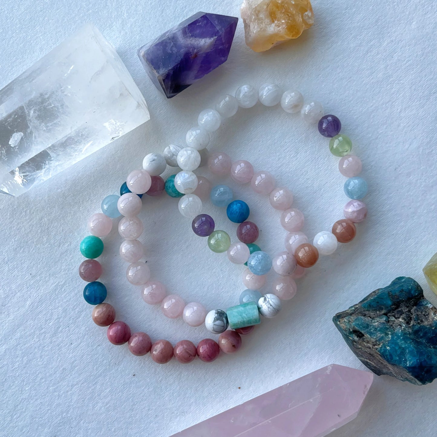 Natural Rhodonite Charm Bracelets Amazonite Bracelet Rose Quartz Beads Bangle Apatite Jewelry Women Healing Crystal Stone Gift