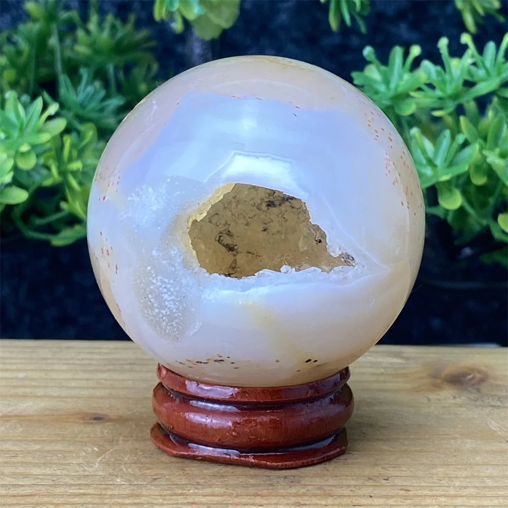 Natural Agate Crystal Ball Quartz Cluster Cave Crystal Ball Home Decoration + Base