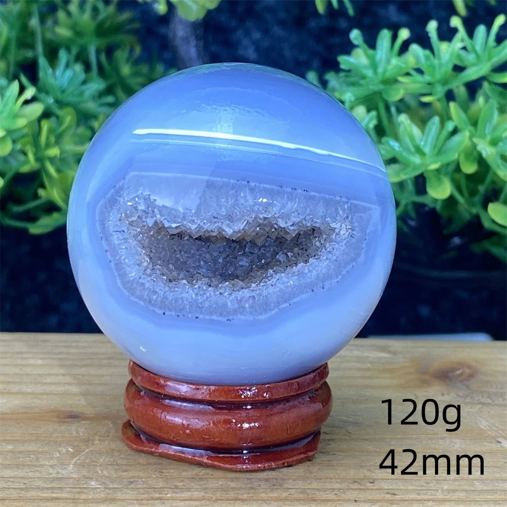 Natural Agate Crystal Ball Quartz Cluster Cave Crystal Ball Home Decoration + Base