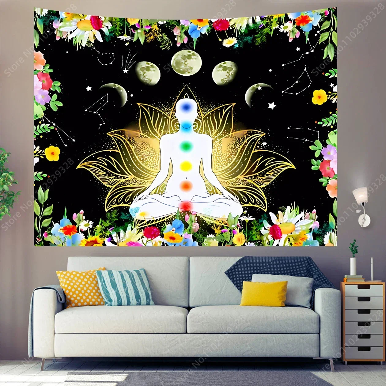 Boho Indian Buddha Statue Meditation Uv Reactive Tapestry Mandala Tapestries Wall Cloth Psychedelic Yoga Chakra Wall Hanging