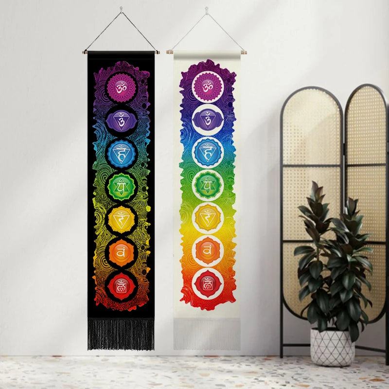 7 chakras Tapestry Wall Hanging, Mandala Chakras Tapestries, wall decoration for Spiritual Meditation Room 12.8x 51.2 Inches