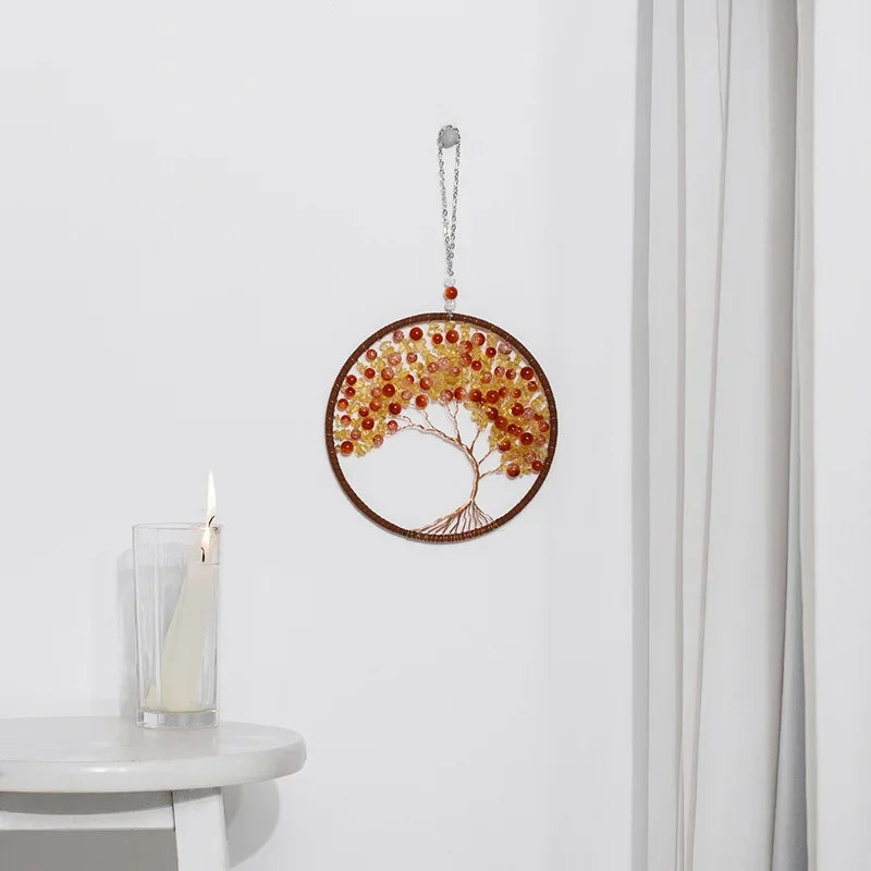 Agate Dream Catcher Balcony Garden Living Room Decoration Wind Chime Tree of Life Natural Agate Dream Catcher Gift for Girls