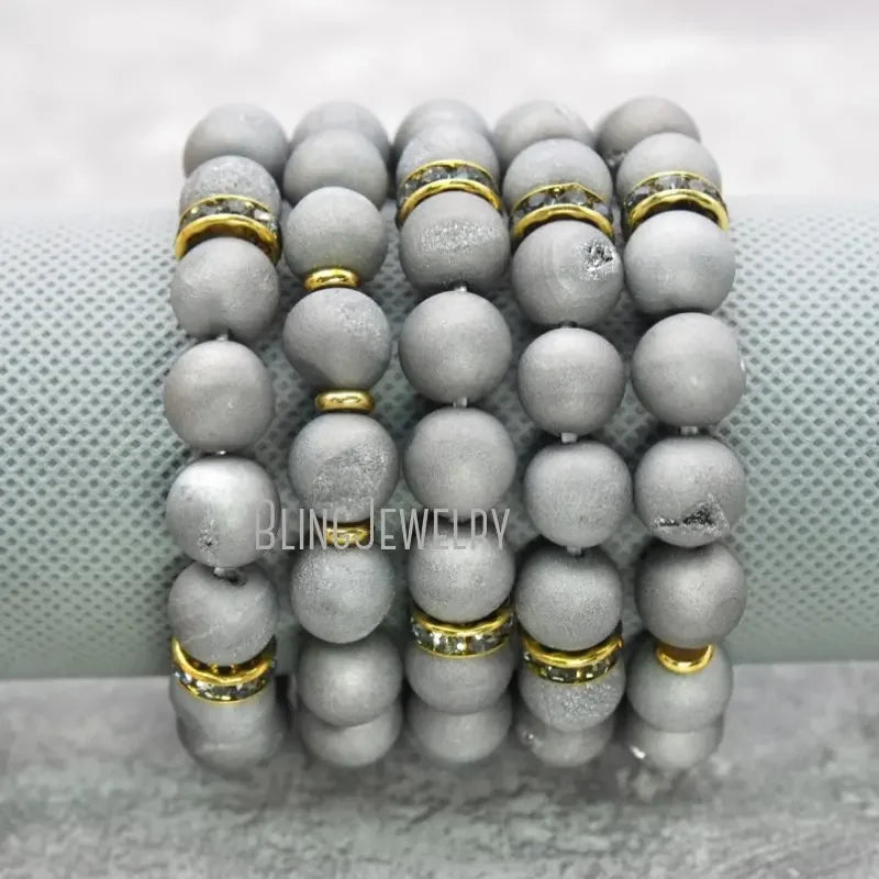 10pcs Rainbow Mystic Druzy Agate Beaded Bracelet Femme Women Healing Crystal Friendship Stretch Chakra Boho Jewelry