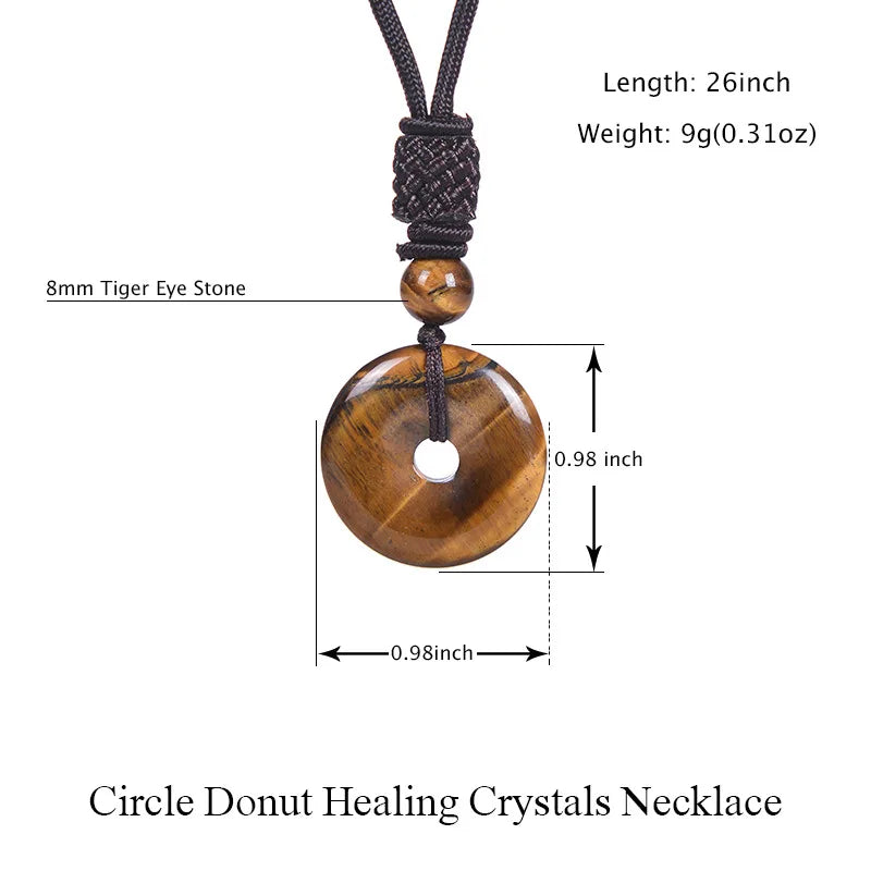1 Chakra Healing Tiger Eye Amethyst Rose Quartz Clear Quartz Howlite Green Aventurine Amazonite Red Jasper Carnelian Lapis Lazuli Rhodonite Doughnut Necklace Spiritual