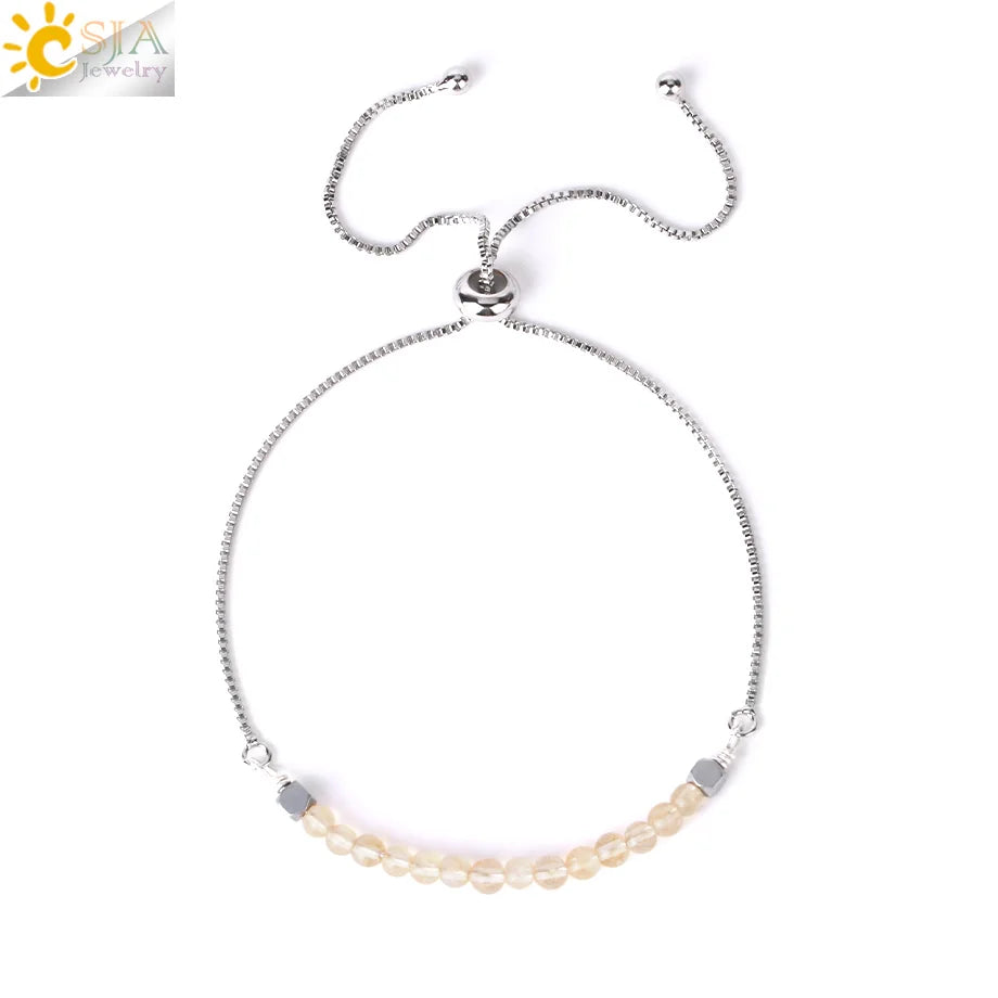 CSJA Healing 7 Chakra Summer Bracelet Natural Stone Pink Crystal Gold Color Stainless Steel Bracelets for Women Jewelry H011