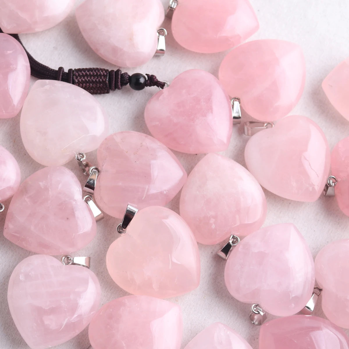 6pcs /lot High Quality Natural Stone Rose Quartz Crystal 30mm Heart Pendant Necklace Female Healing Energy Jewelry Wholesales
