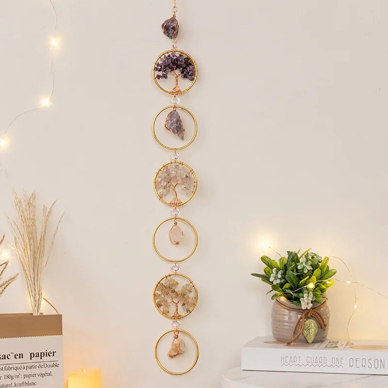 Crystals Tree of Life 7 Chakras Healing Hanging Meditation Raw Natural Stones Gemstone Sun Catcher Reiki Product Yoga Room Decor