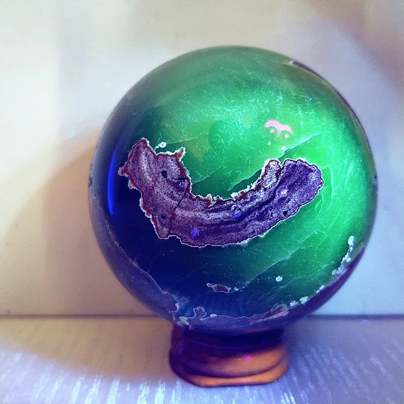 Natural Stone Fluorescence Agate Crystal Ball Gemstone Sphere Feng Shui Wicca Energy Spiritual Reiki Healing Crystals Home Deco