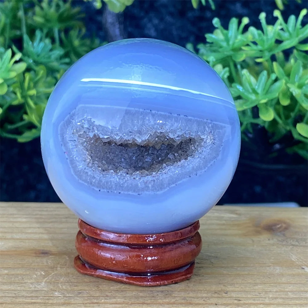 Natural Agate Crystal Ball Quartz Cluster Cave Crystal Ball Home Decoration + Base