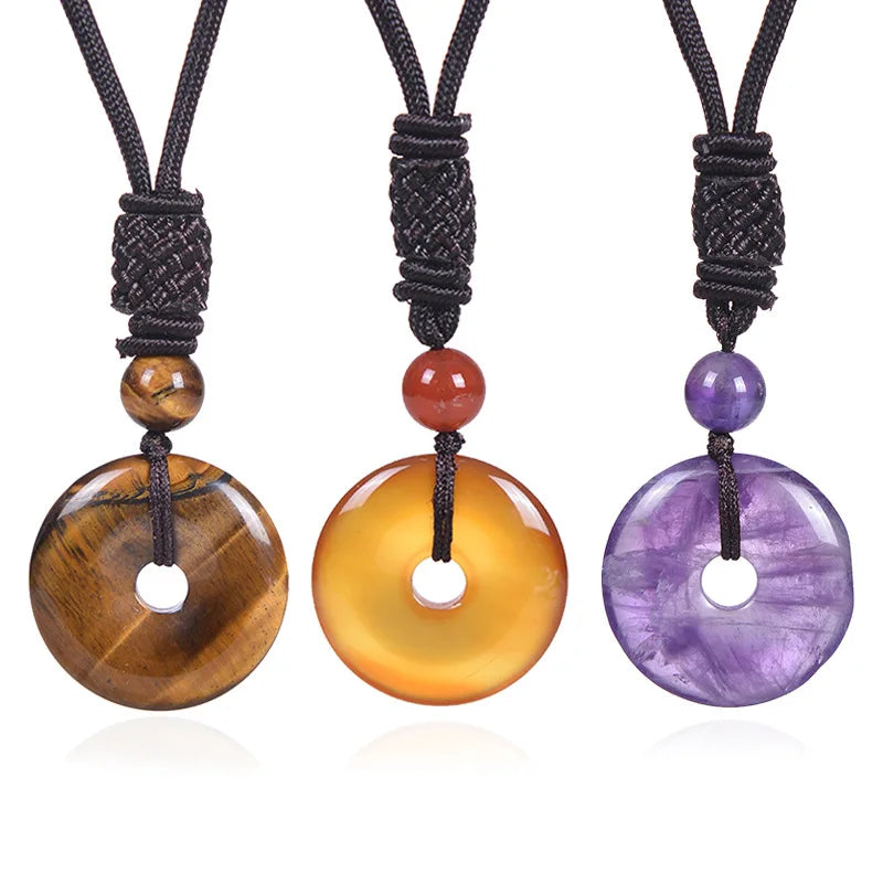 1 Chakra Healing Tiger Eye Amethyst Rose Quartz Clear Quartz Howlite Green Aventurine Amazonite Red Jasper Carnelian Lapis Lazuli Rhodonite Doughnut Necklace Spiritual