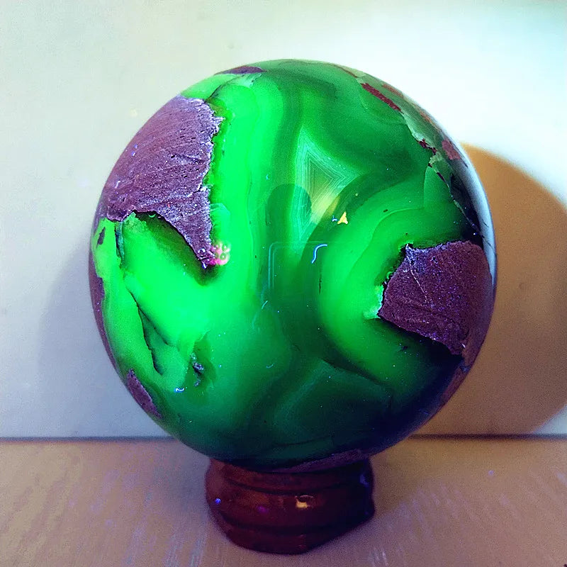 Natural Stone Fluorescence Agate Crystal Ball Gemstone Sphere Feng Shui Wicca Energy Spiritual Reiki Healing Crystals Home Deco