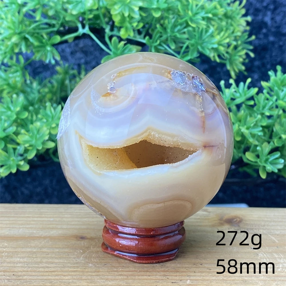 Natural Agate Crystal Ball Quartz Cluster Cave Crystal Ball Home Decoration + Base