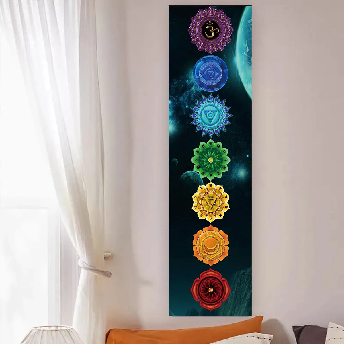 Colorful Chakra Wall Tapestry Yoga Meditation Wall Hanging for Any Room Home Decor Black Wall Art Decor with Spiritual Energy