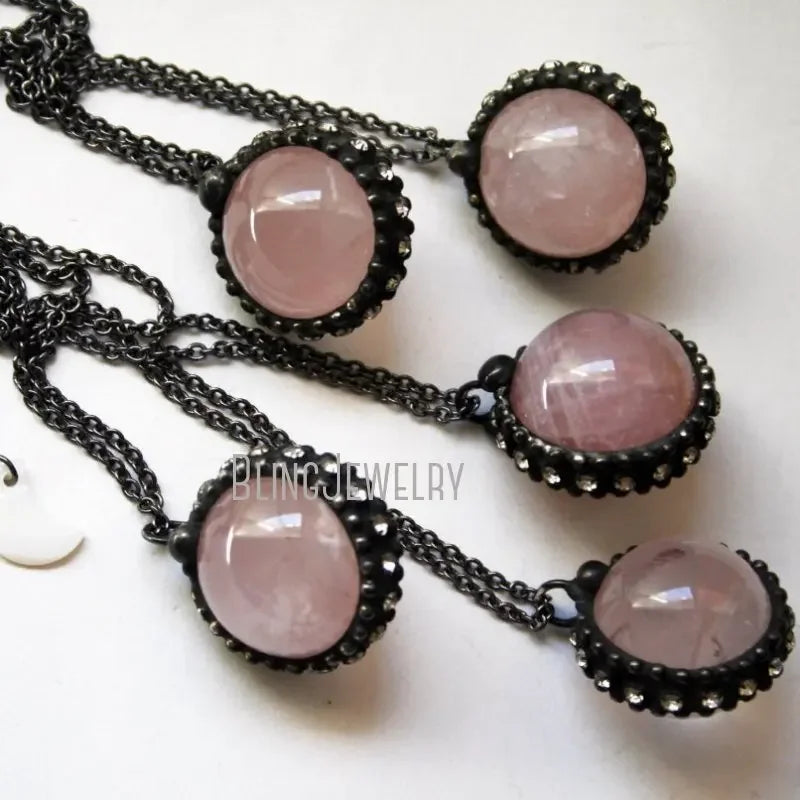 Rose Quartz Crystal Ball Sphere Demon Charm Amulet Necklace Victorian Gothic WitchCraft Chakra Goblincore Steampunk Emo Jewelry