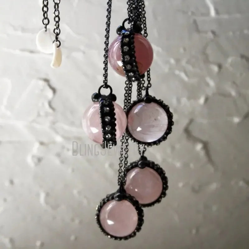 Rose Quartz Crystal Ball Sphere Demon Charm Amulet Necklace Victorian Gothic WitchCraft Chakra Goblincore Steampunk Emo Jewelry