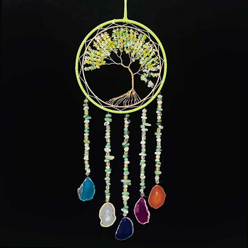 Natural Colorful Agate Tree of Life Dream Catcher Reiki Healing Natural Stone Wall Room Window Garden Wind Chimes Dream Catcher
