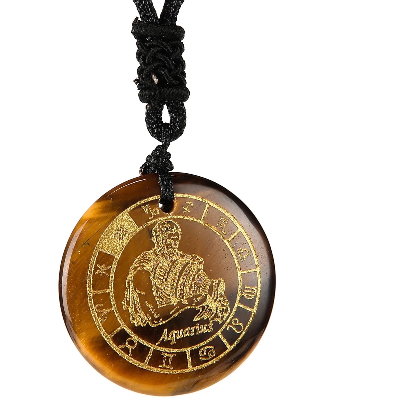 1 Piece Natural Chakra Semi-precious Tiger Eye Stone Engraved Crystal Reiki Healing Constellations Pendant Necklace